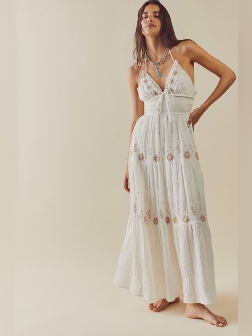 Free People Real Love Embroidered Halter Maxi Dress